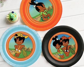 African American Bamm-Bamm & Pebbles Plate Inserts - Printable Bam Bam and Pebbles Baby Shower decor - Pebbles Bam Bam Plate insert