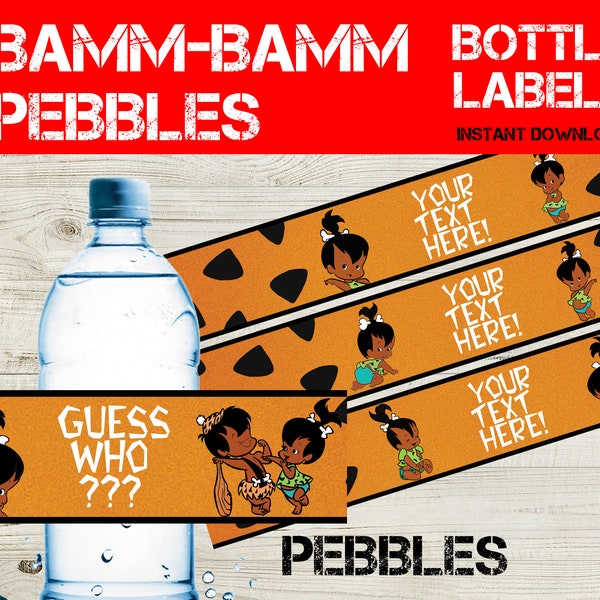 African American Editable Pebbles Bam Bam Inspired Bottle Labels - Flinstones Drink Labels - Water Bottle Labels - Pebbles Baby shower decor