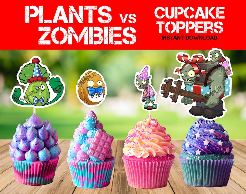 Plants Vs Zombies Cupcake Toppers Printable Zombie Party - Etsy