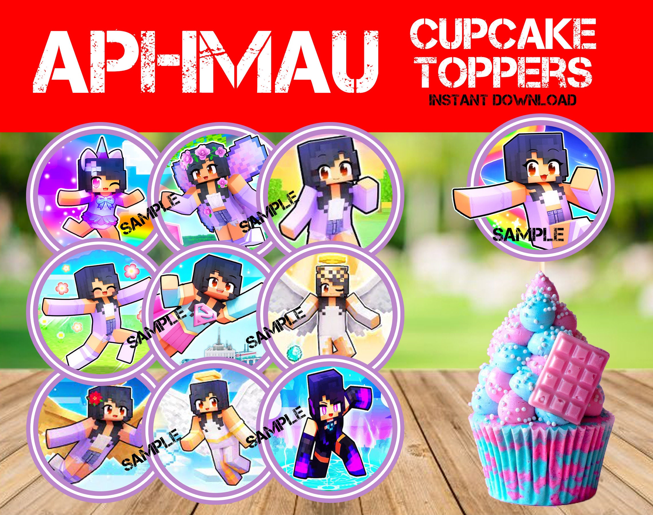 Editable Aphmau Cake and 10 Cupcake Toppers Mine Craft Party Etsy