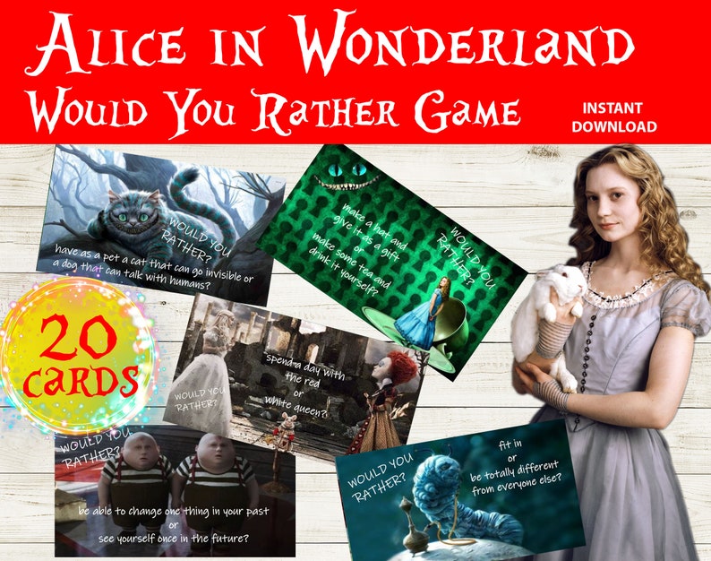 Would You Rather Game Alice Wonderland Edition Alice Wonderland Party game Alice Wonderland Birthday game Alice Wonderland Icebreaker image 1