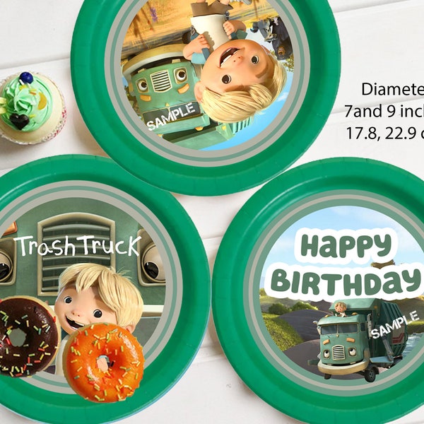 Trash Truck Inspired Plate Inserts - Trash Truck Plates - Trash Truck Birthday Plate decor - Trash Truck decor - Giant Jack Party Plates