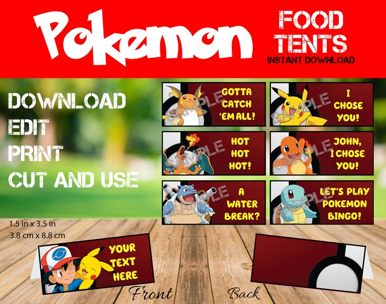 Editable Pokemon Food Tents Pokeball Food Labels Pikachu Party Place ...