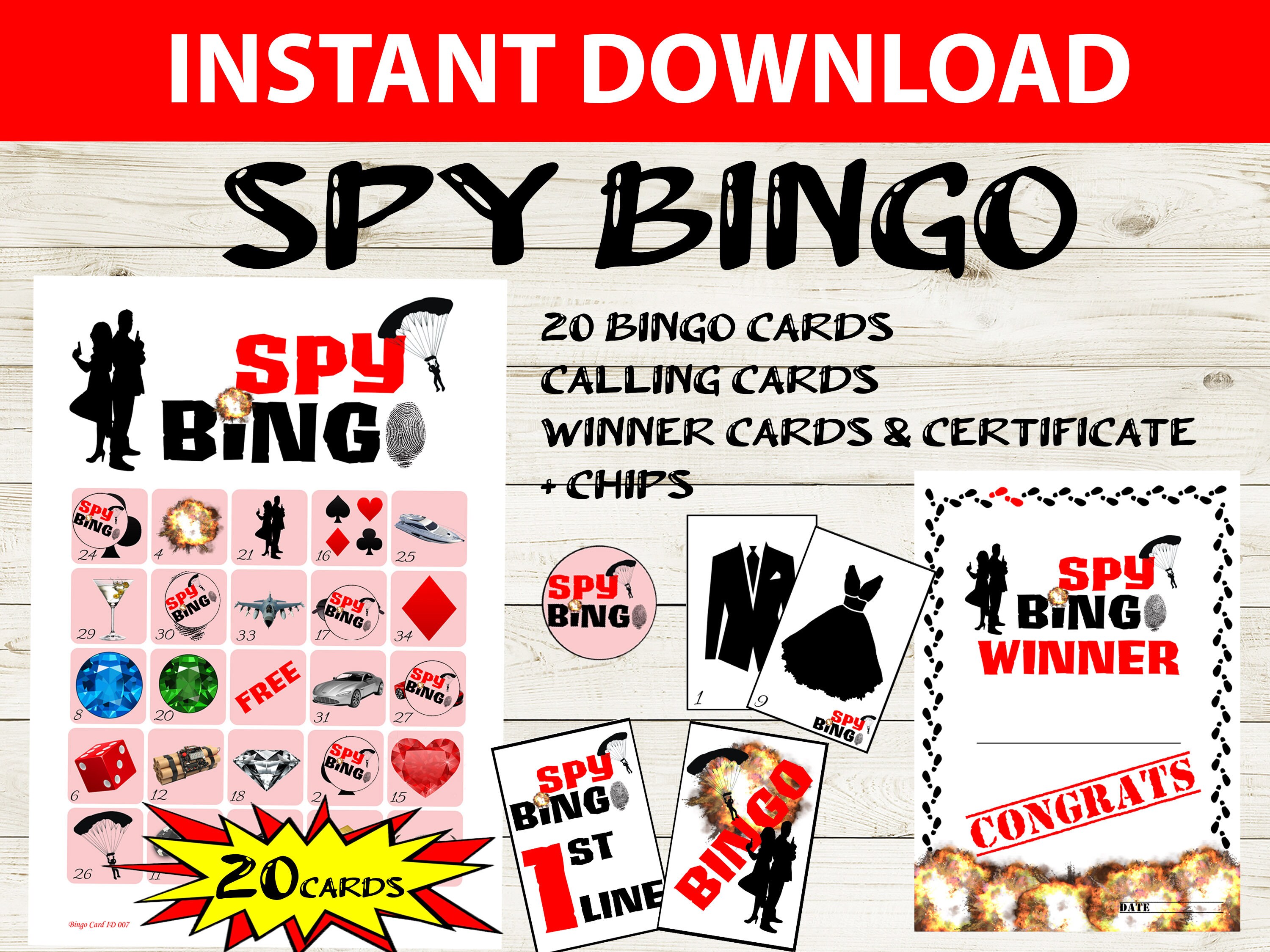 20 Card Spy James Bond Bingo Spy Printable Bingo Secret Etsy UK