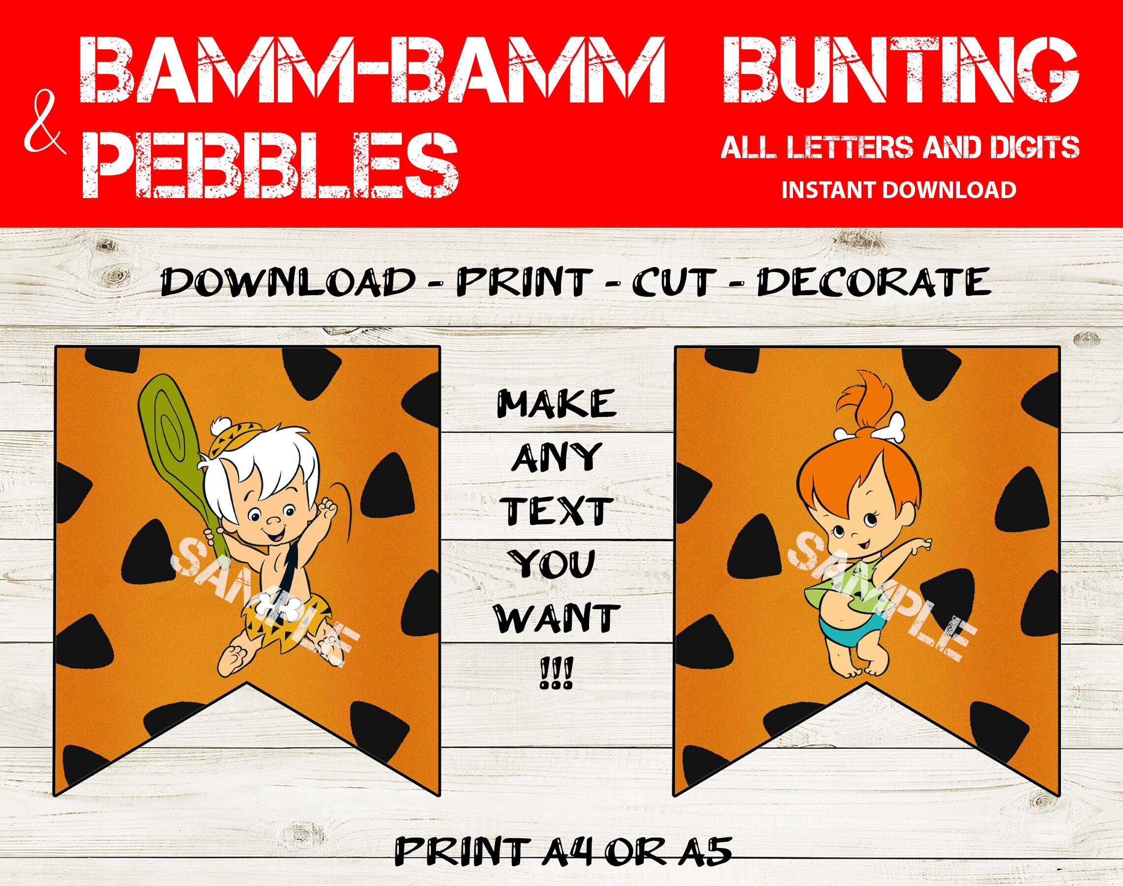 Bamm-bamm &amp; Pebbles Alphabet Banner Printable Pebbles and Bam Bam Baby ...