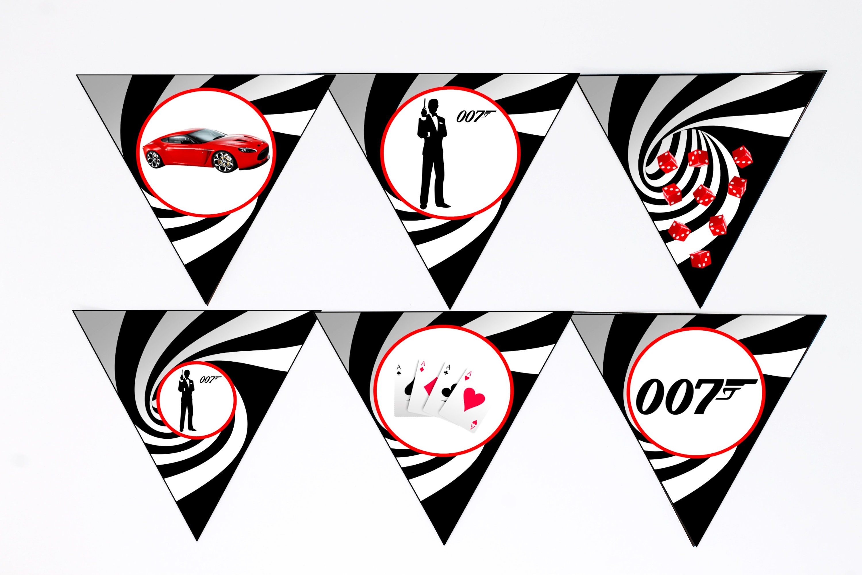 James Bond Party Flag Banner Bunting, Hanging Decoration, James Bond 007 Garland, James Bond
