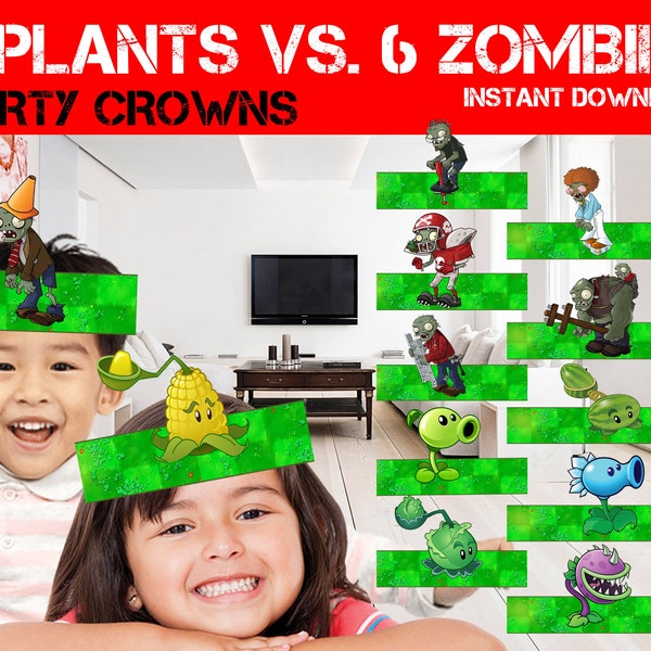 Plants vs Zombies Party Headbands - Plants vs Zombies party crowns - Plants vs Zombies party hats - Printable Plants vs Zombies mask game