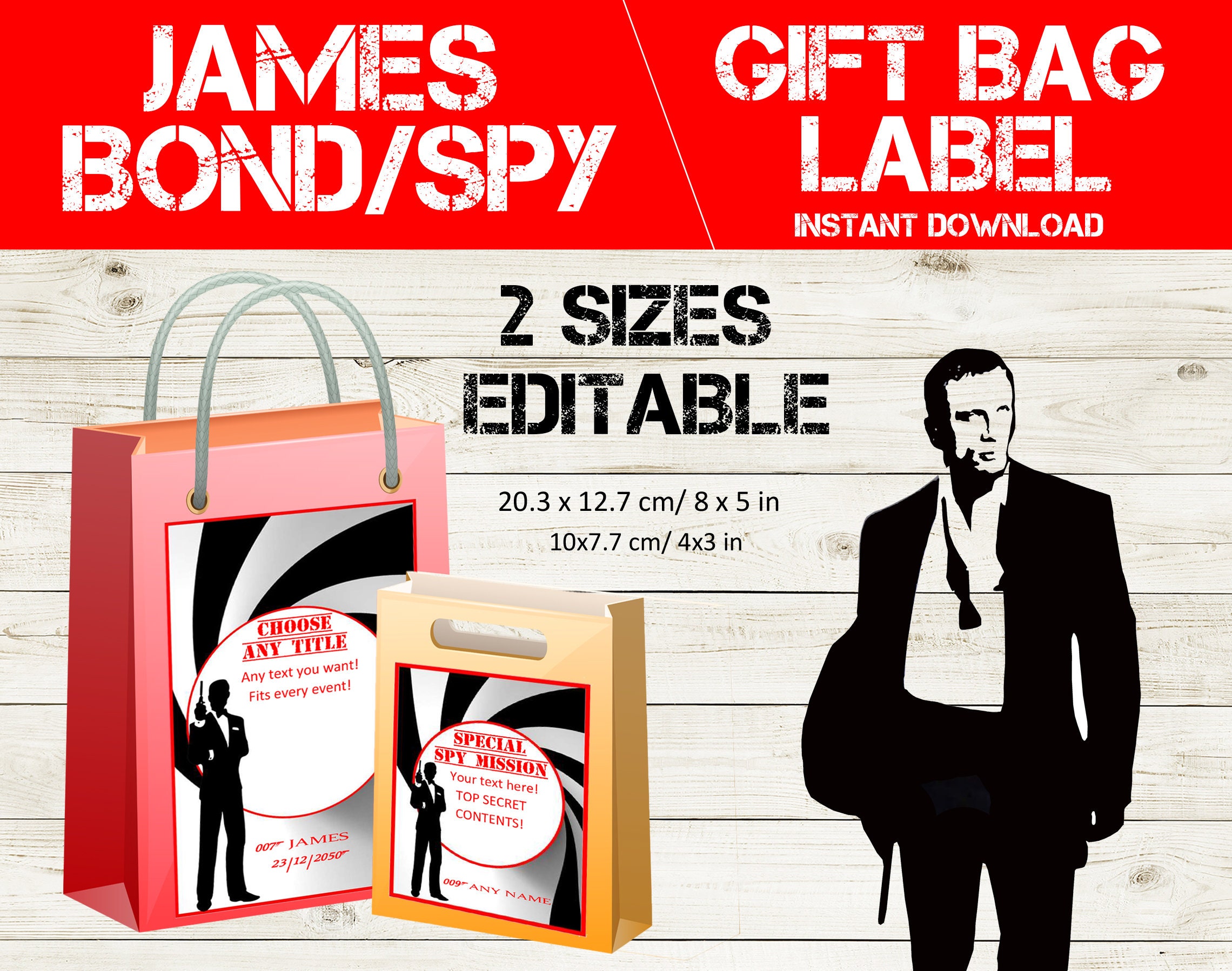Editable James Bond Gift Bag Label Spy Thank You Label - Etsy
