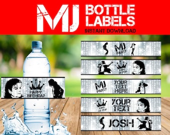 Michael Jackson Party Bottle labels - Michael Jackson water bottle labels - Michael Jackson Birthday - Downloadable Michael Jackson decors