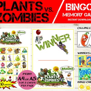 20 Card Plants Vs Zombies Bingo &amp; Memory Game Plants Vs Zombies Bingo 5x5 Printable Plants Vs ...