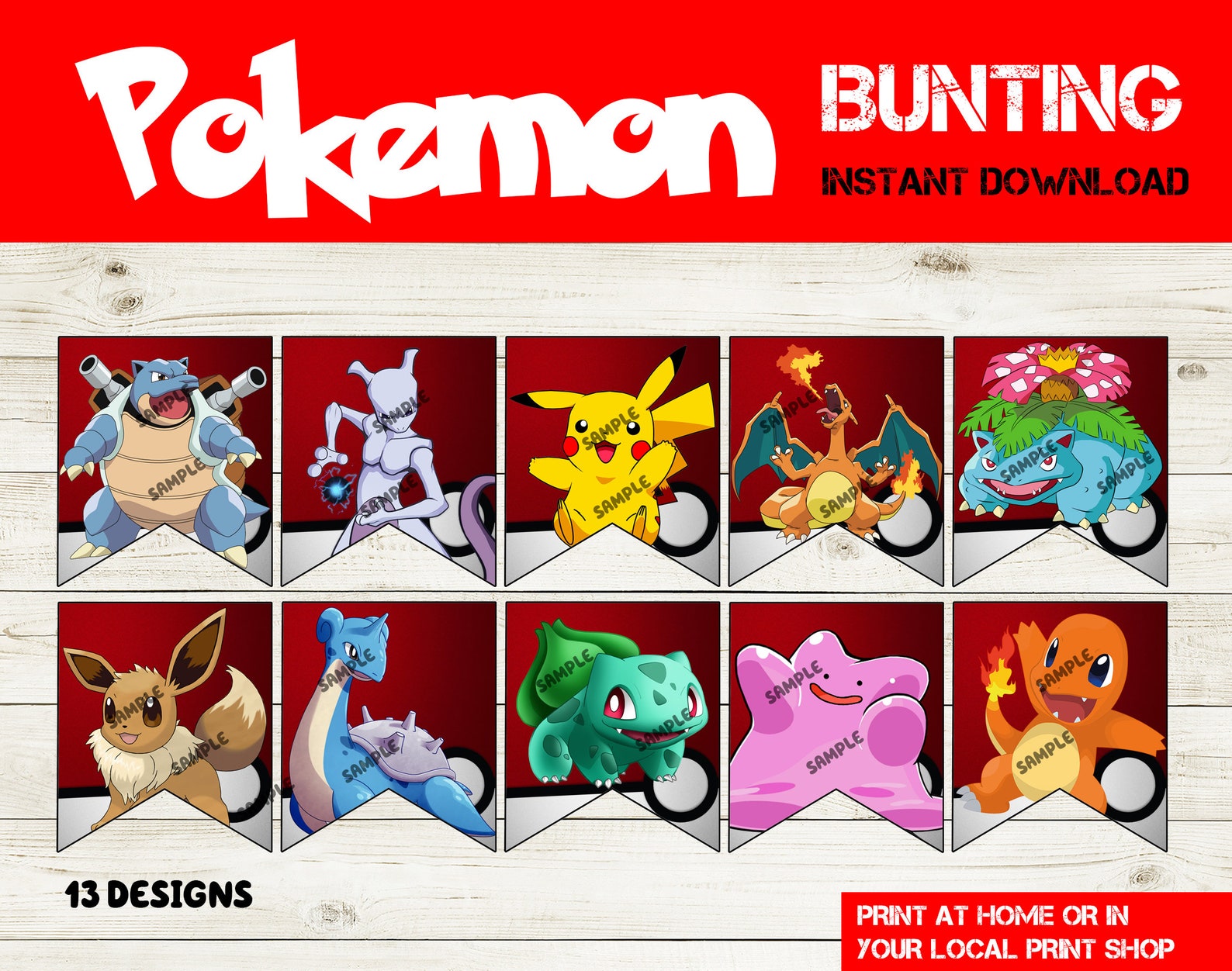 Pokemon Character Banner Printable Pokemon Party Bunting Pokemon Party