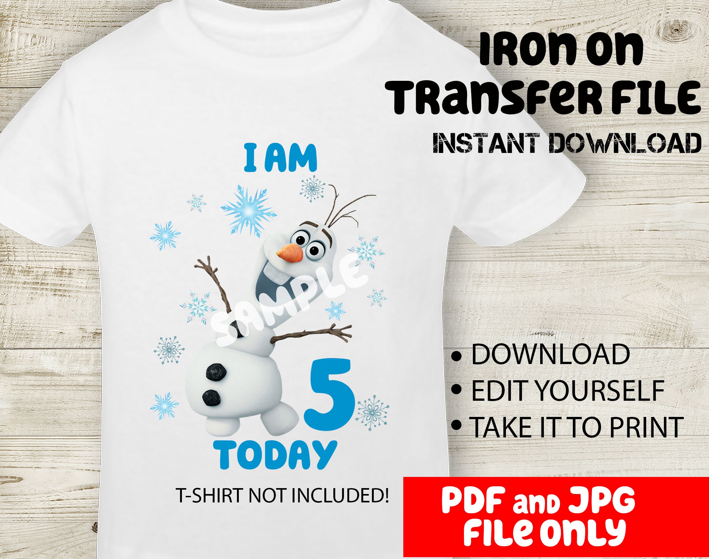 Olaf Frozen on Blue Snowy Background | IMAGE Printable Use as Iron On  T-Shirt Transfer DIY Project | Instant Digital Download