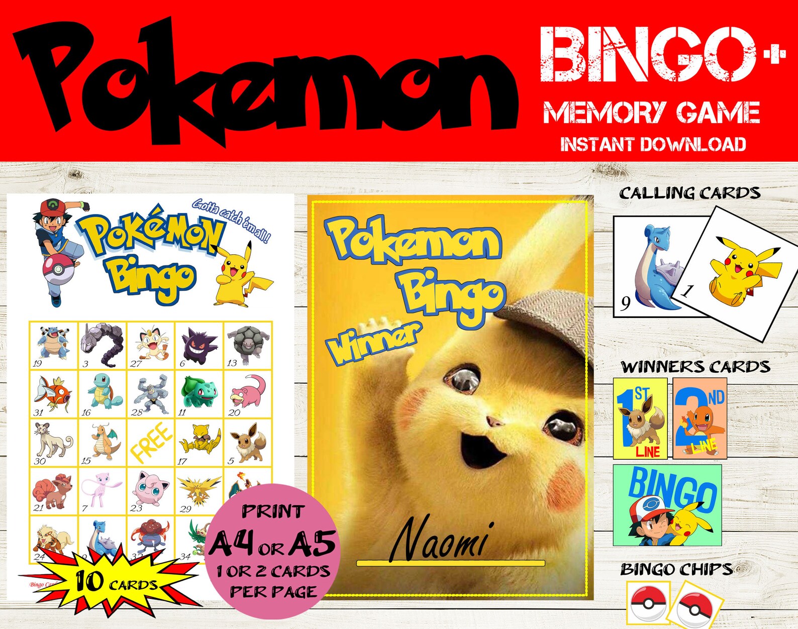 10 Card Pokemon Bingo & Memory Game Pokemon Bingo 5x5 Etsy UK