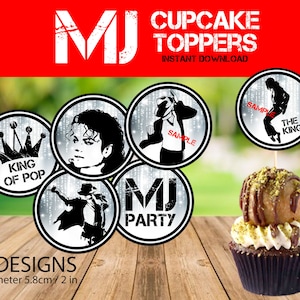 Michael Jackson Party Cupcake Toppers, Michael Jackson themed Birthday Party Decorations - Instant Download, Printable. Great for any MJ fan