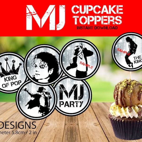 Michael Jackson Party Cupcake Toppers, Décorations de fête d’anniversaire sur le thème de Michael Jackson - Téléchargement instantané, Imprimable. Idéal pour tout fan de MJ