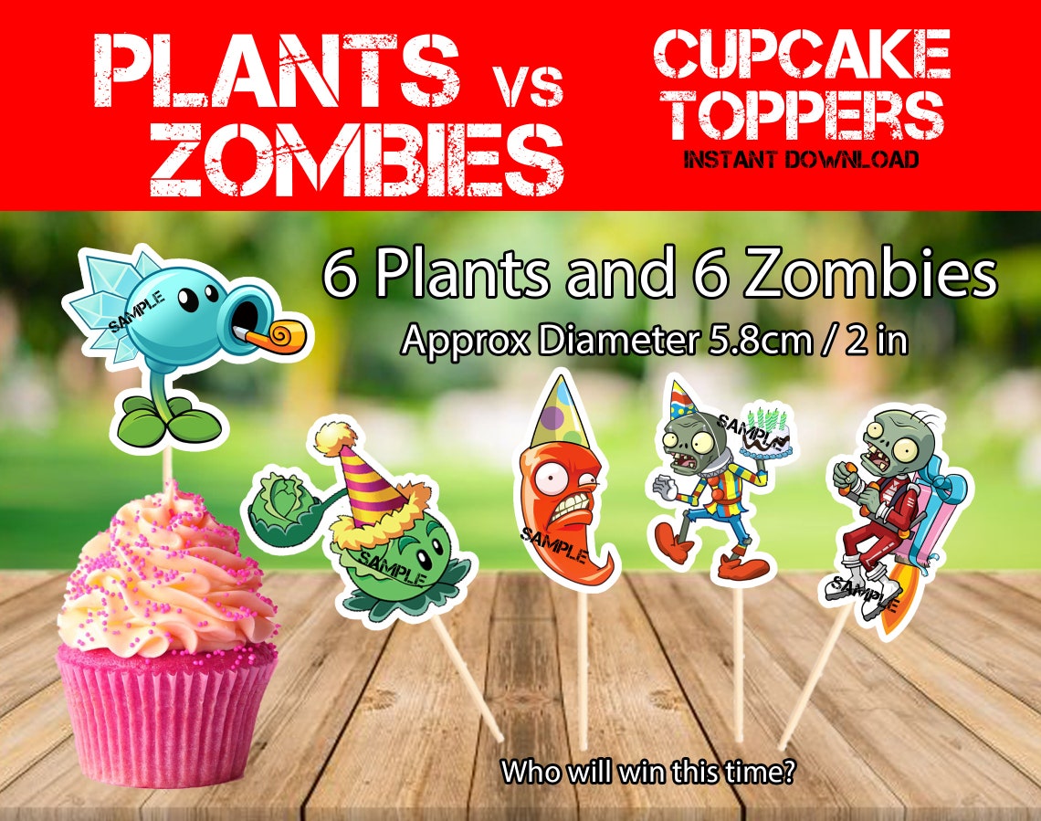 Plants Vs Zombies Cupcake Toppers Printable Zombie Party - Etsy