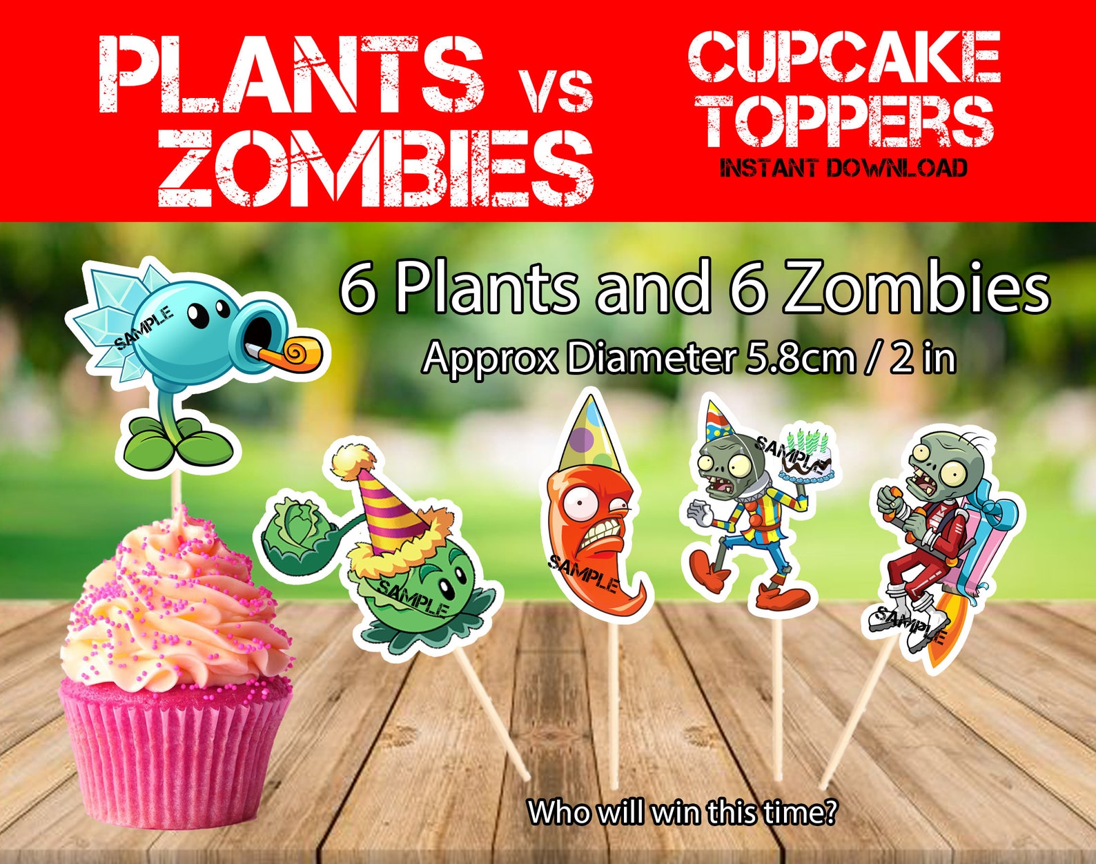 Plants Vs Zombies Cupcake Toppers Printable Zombie Party Decor Plants ...