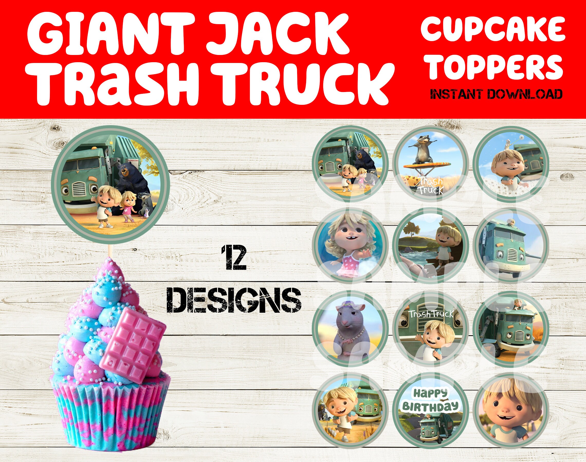 8 Pcs Garbage Truck Cupcake Toppers - Perfect For Trash Truck Themed Birthday Parties & Recycling Decor - View #3
