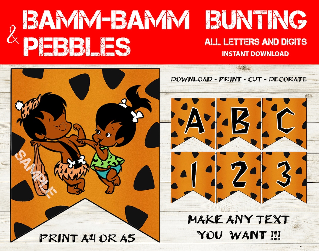 African American Bamm-bamm &amp; Pebbles Alphabet Banner Printable Pebbles ...