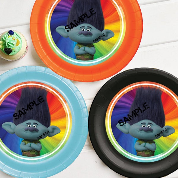 Branch Troll Band Together Inspired Plate Inserts - Printable Trolls decor - Trolls Party - Trolls Birthday Paper Plates Inserts - BRANCH
