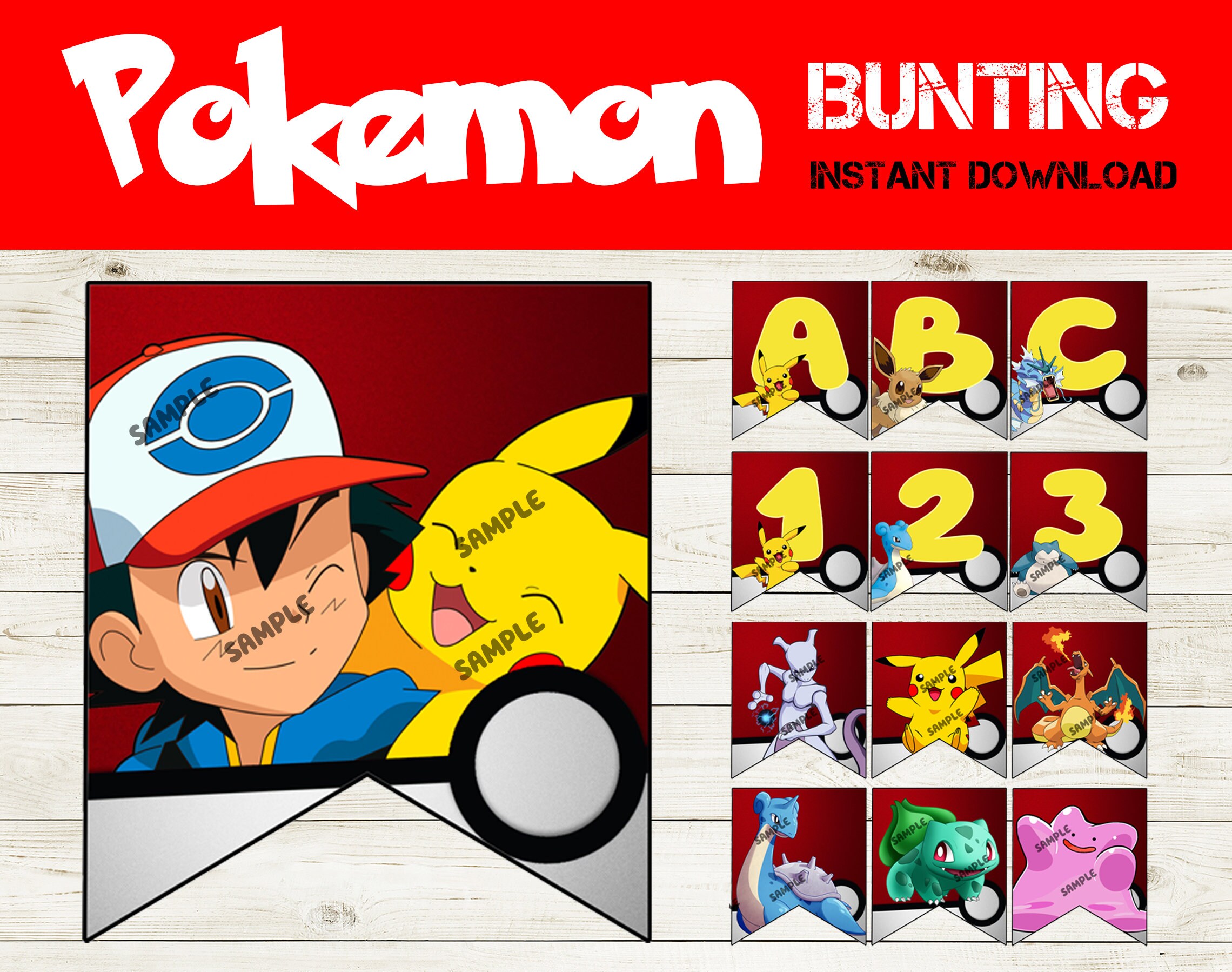 Pokemon Alphabet Banner Printable Pokemon Party Bunting Pokemon Party