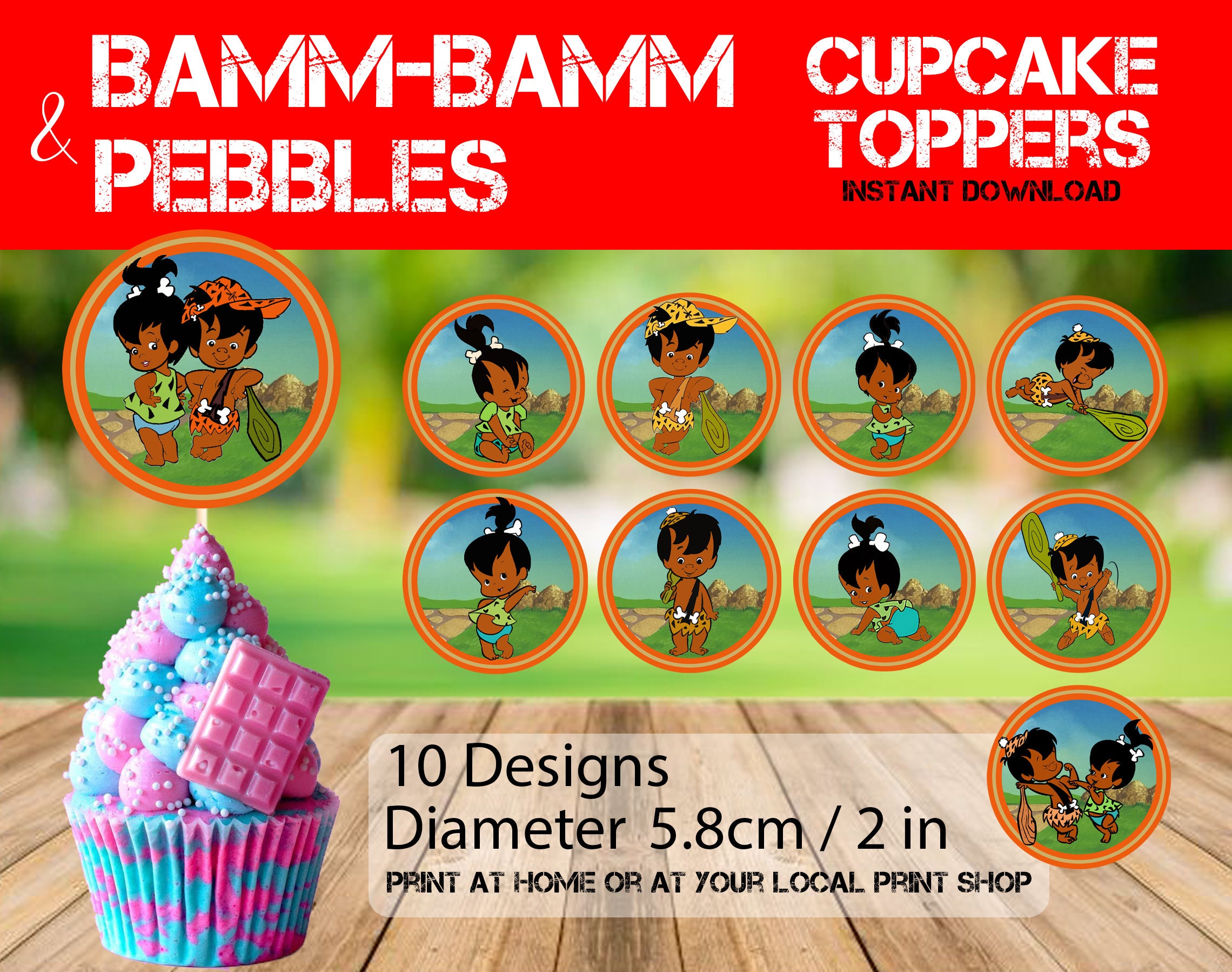 Pebbles N Bamm Bamm Gender Reveal Cupcake Toppers