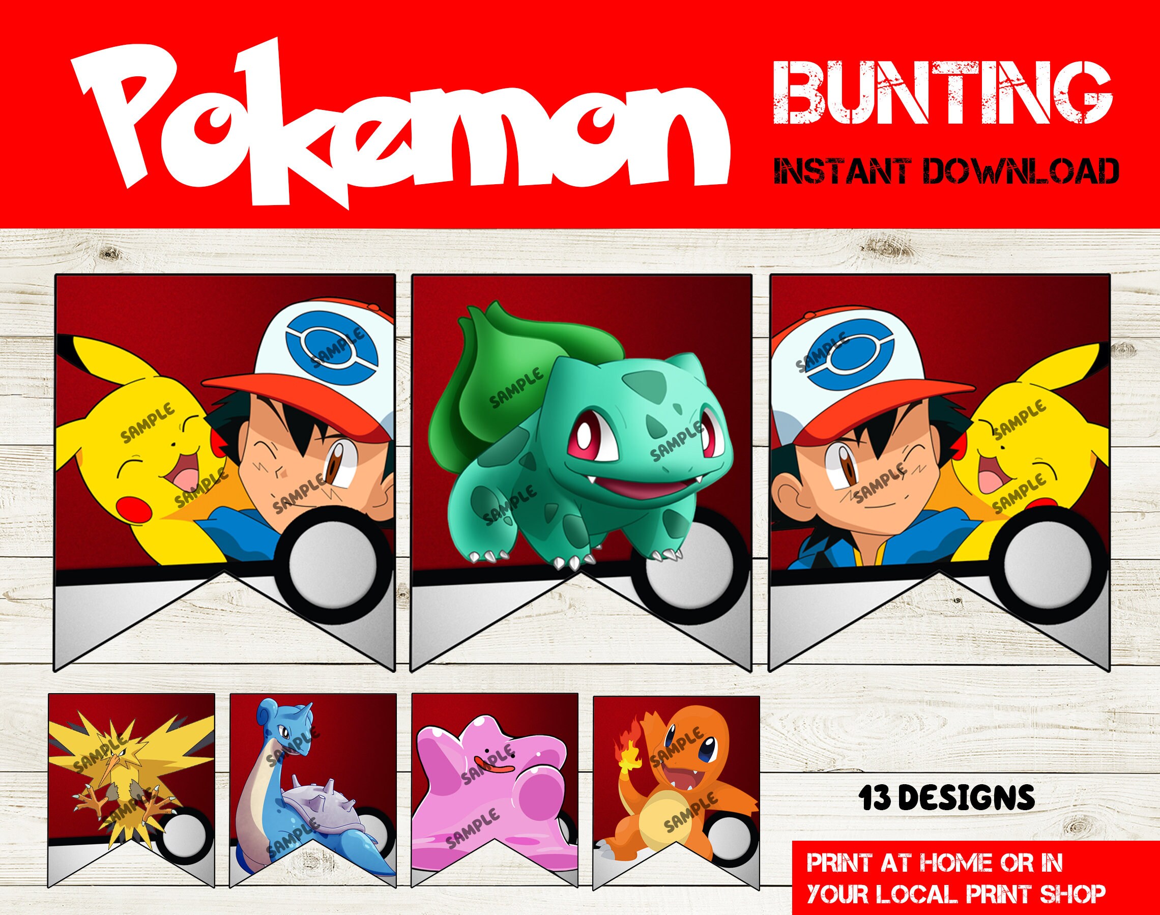 Pokemon Character Banner Printable Pokemon Party Bunting Pokemon Party ...