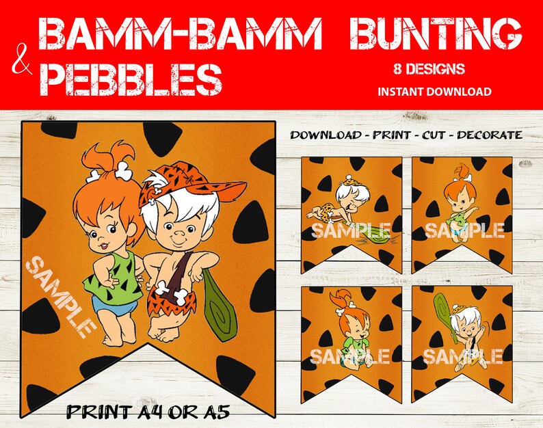 Bam-bam &amp; Pebbles Character Banner Printable Pebbles and Bam - Etsy