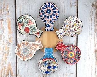 Hand Painted Spoon Rest Coaster,16x11cm/6.3&quot;x4.3&quot; inc HandMade Pottery for Kitchen.8 Colors+10 designs individually pack perfect for a gift.