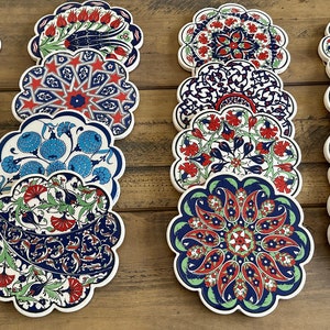 Turkish Handmade Decorative Trivet Pot Holder,Kitchen Counter top Hot Pad,7&quot; /18cm Ceramic Trivet Scratch Proof Heat Resistant Housewarming.