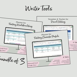 Fantasy Author Excel Template Bundle: Novel Editing, Character Profile, Worldbuilding