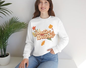 Sweater Weather Fall  Unisex Heavy Blend Crewneck Sweatshirt,  Retro Holiday sweat shirt, Vintage Seasonal Top