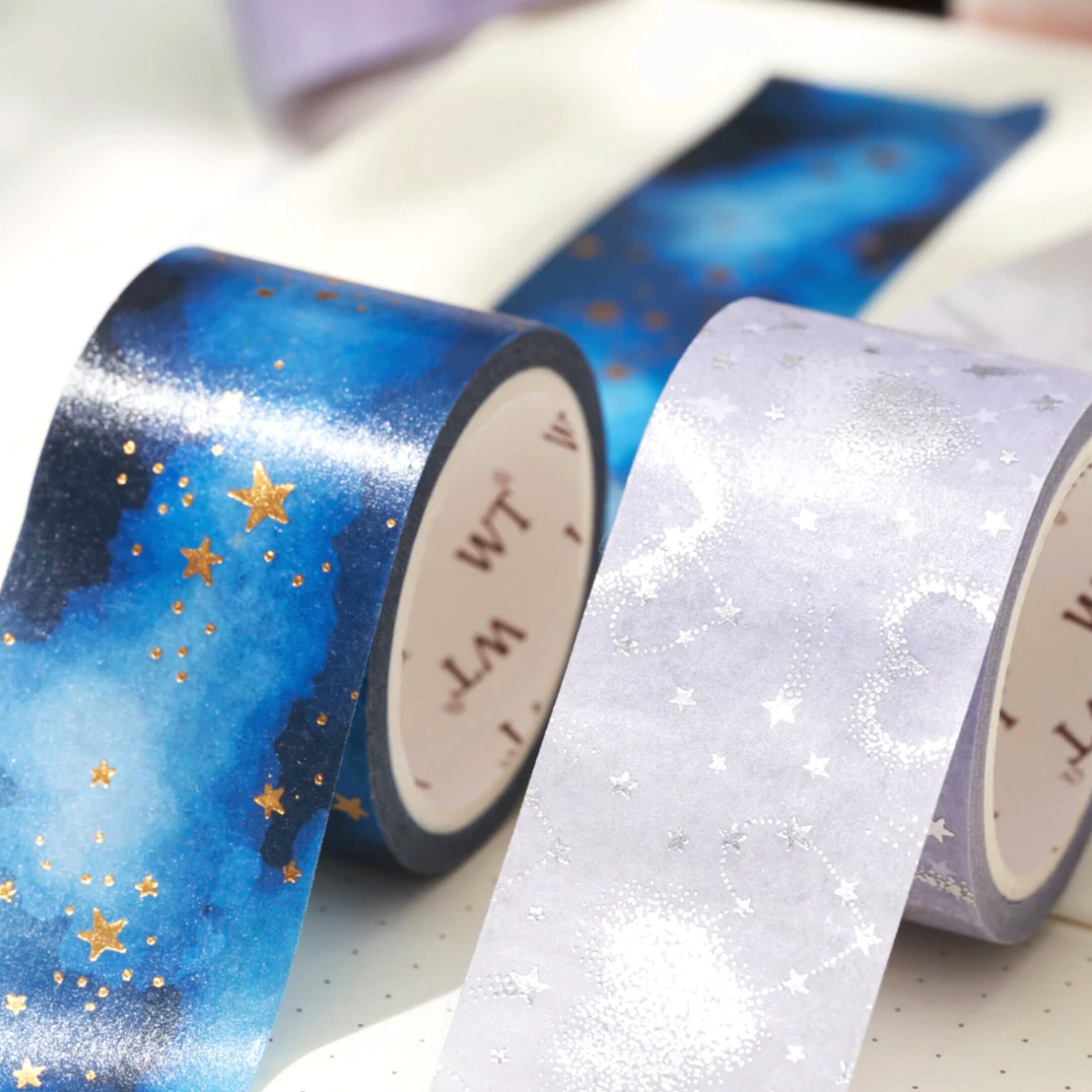 Washi Tape, Celestial Things, 15mm, Universe, Moon Stars Washi Tape,  Clouds, Galaxy, Blue, Masking Tape, Bullet Journal, Milkteadani 