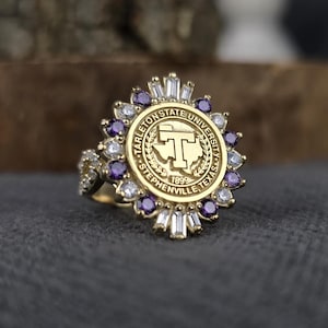 Custom College Graduation Ring, Tarleton State University Jewelry, Deep Engraved Class Ring for Women, Personalized University Alumni Gift
