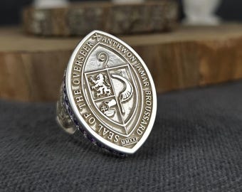 Custom Bishop Ring Anthony Jamar Broussard, Seal of the Overseer Signet Ring, Deep Engraved Clergy Jewelry, Sterling Silver Religious Gift