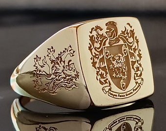 10K Gold, 14K Gold, 18K Gold, Family Crest Ring-Coat of Arms- Family Crest Ring, Personalized Gold and Signet Ring