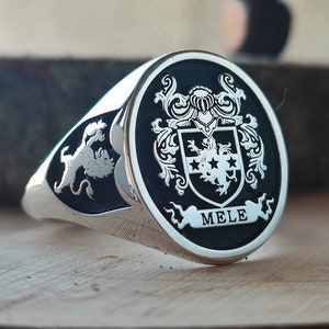 Anillo de sello personalizado, anillo de sello de escudo familiar, joyería personalizada, anillo de sello de escudo de armas de oro sólido, regalo de Navidad, anillos de escudo familiar