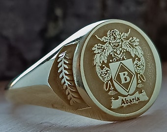 Coat of Arms Ring, Crest Ring, Family Crest Signet Ring Christmas Gift, Family Crest Rings, Custom Signet Ring