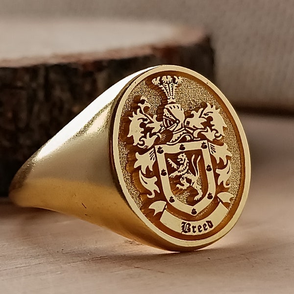 Family Crest Ring, Gold Chunky and Dainty Bridesmaid Rings Vintage, Custom Engraved Signet Ring, 24K Personalized Jewelry