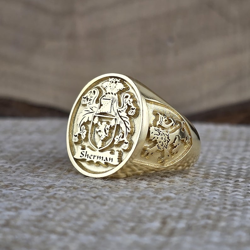 Signet Rings For Family Personalized Jewelry, Solid Gold Coat of Arms Signet Ring, Christmas ...