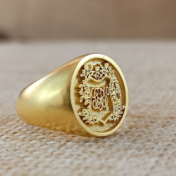 Micron Plated Ring, Family Crest Ring, Gold Chunky and Dainty Bridesmaid Rings Vintage, Custom Engraved Signet Ring,