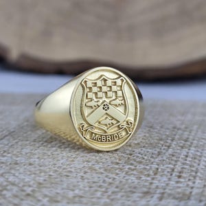 Anillo con sello personalizado, anillo con sello con escudo familiar, joyería personalizada, anillo con sello con escudo de armas de oro macizo, regalo de Navidad, anillos con escudo familiar