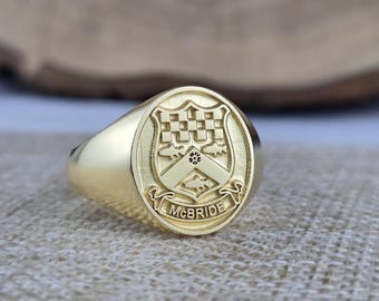 Custom Signet Ring, Family Crest Signet Ring, Personalized Jewelry, Solid Gold Coat of Arms Signet Ring, Christmas Gift, Family Crest Rings