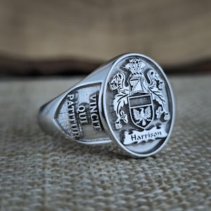 Family Crest Rings, Custom Signet Ring, Family Crest Signet Ring, Personalized Jewelry, Solid Gold Coat of Arms Signet Ring, Christmas Gift