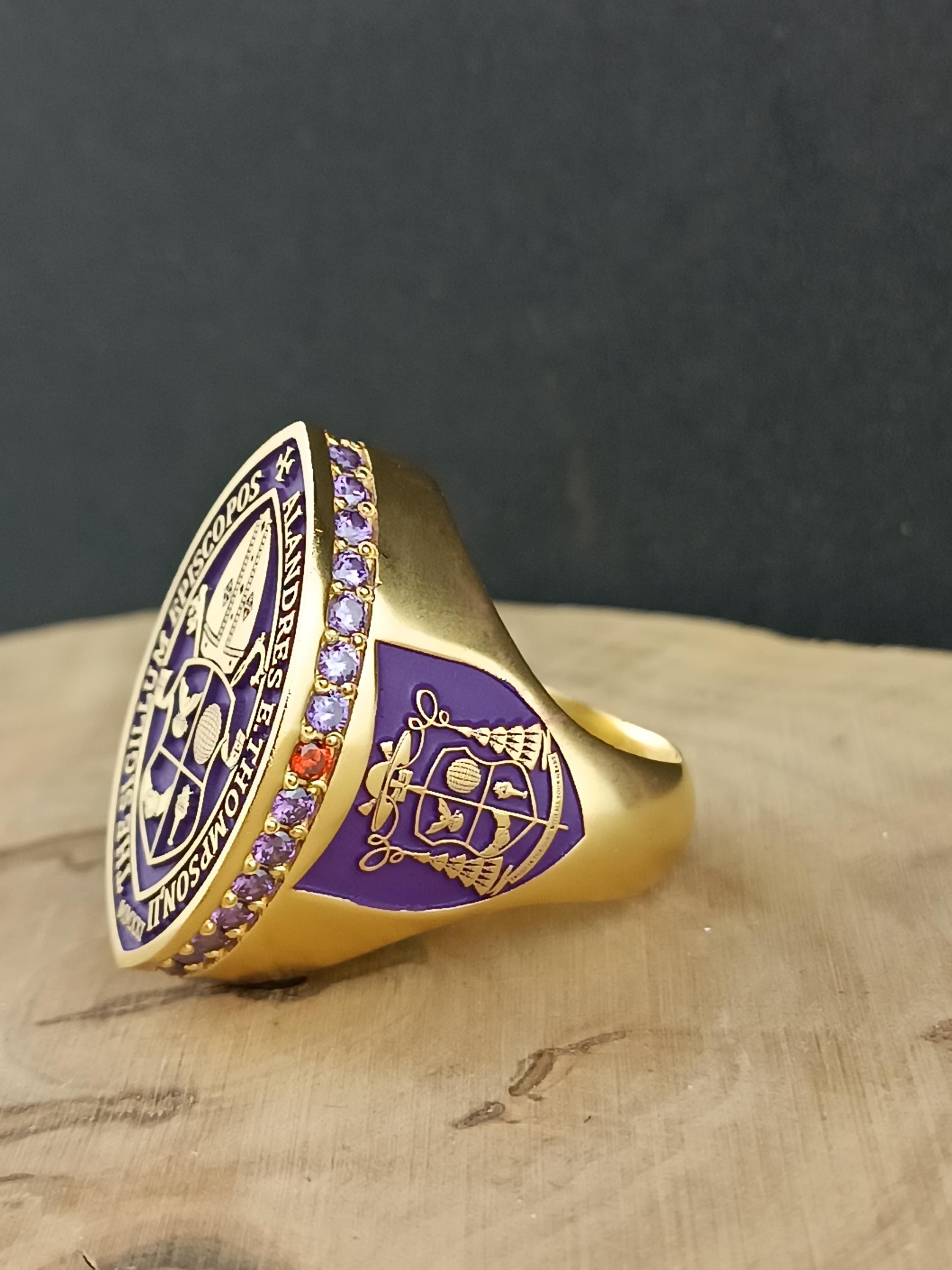 Gold Bishop Ring / Purple Episcopal Clergy Ring / Custom Apostolic Seal ...