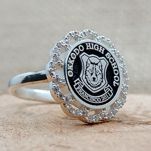 Silver School Ring, Silver Class Ring Graduation Ring Family Crest Ring, Custom University Ring, High School Ring, Personalized College Ring