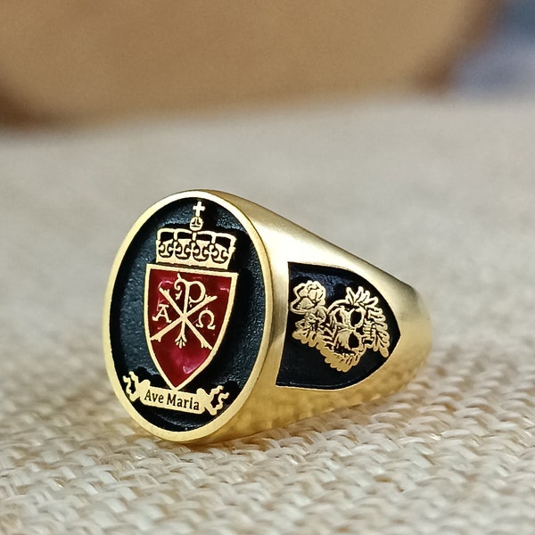 Anillo familiar de plata, anillo con sello y escudo familiar, regalo de Navidad, regalo de San Valentín, anillo con escudo de armas, anillos con escudo, anillo con sello personalizado.