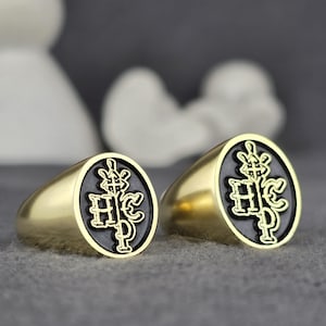 Anpassad monogramsignetring för män, personliga HCP-initialsmycken, 14K guldpläterad graverad ring, unik födelsedagspresent, heraldiska smycken