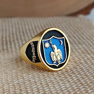 Family Heritage Jewelry, Custom Coat of Arms Ring, Gold Family Crest Ring - Custom Coat of Arms Signet Ring, Personalized Gold Signet Ring