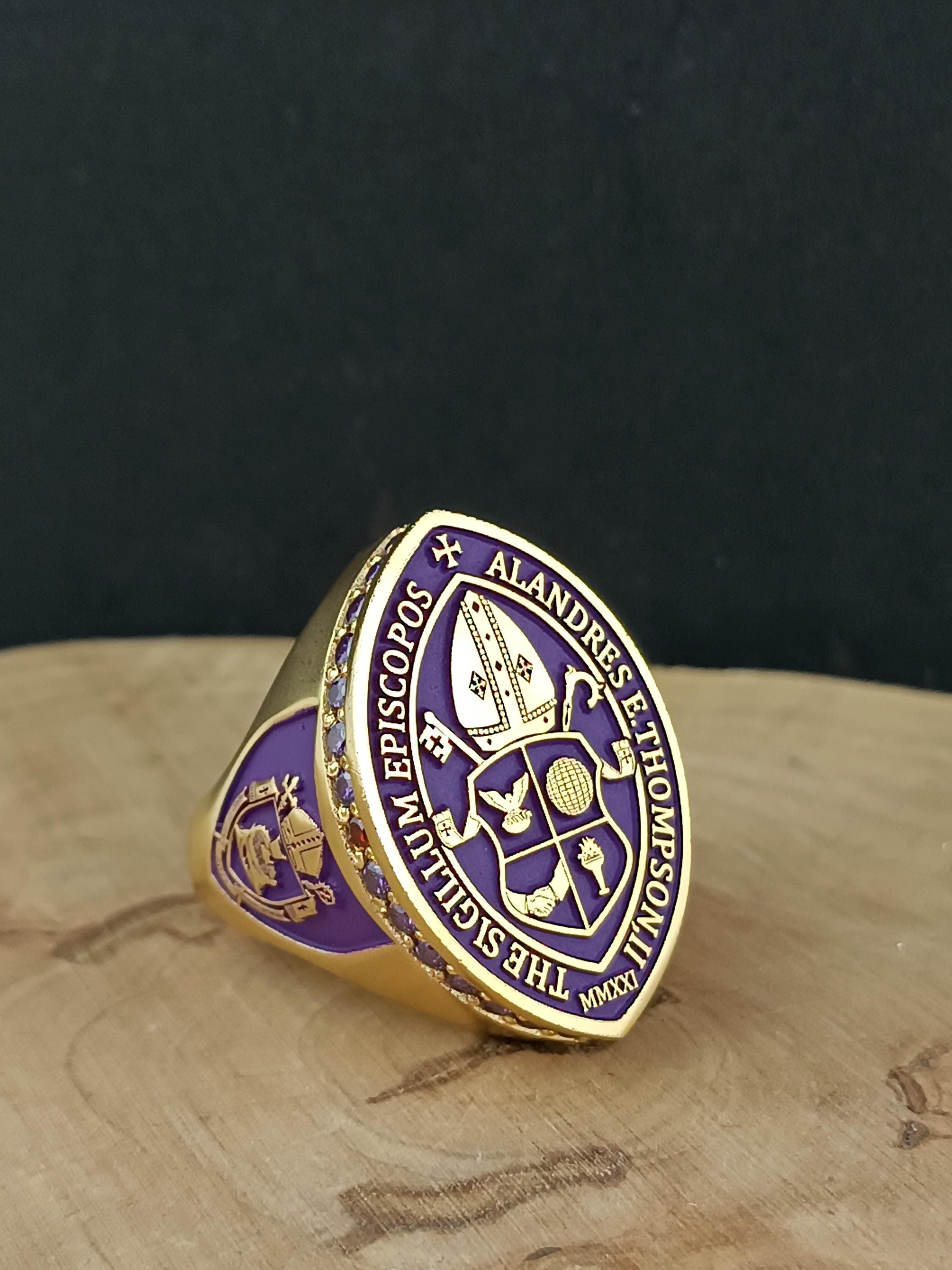 Gold Bishop Ring / Purple Episcopal Clergy Ring / Custom Apostolic Seal ...